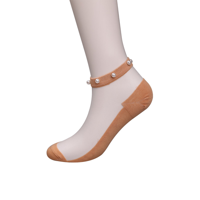 Calzini da barca da donna con fondo in cotone di seta trasparente in nylon moda calzini da barca da donna in seta di cristallo di vetro perlato superiore WSD1288