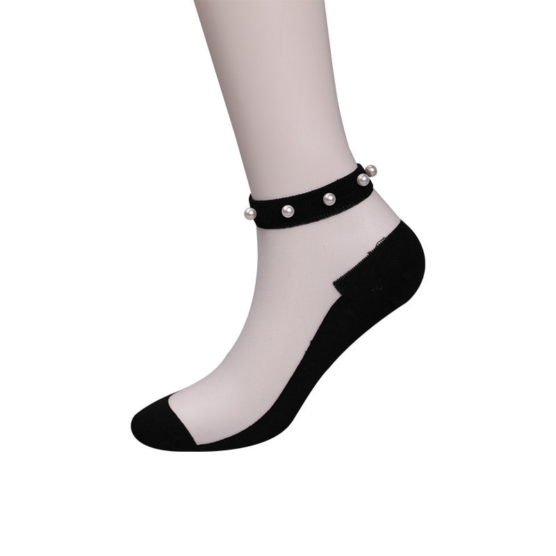 Calzini da barca da donna con fondo in cotone di seta trasparente in nylon moda calzini da barca da donna in seta di cristallo di vetro perlato superiore WSD1288