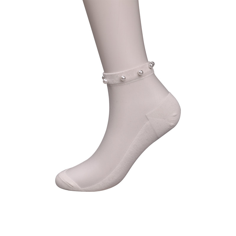 Calzini da barca da donna con fondo in cotone di seta trasparente in nylon moda calzini da barca da donna in seta di cristallo di vetro perlato superiore WSD1288