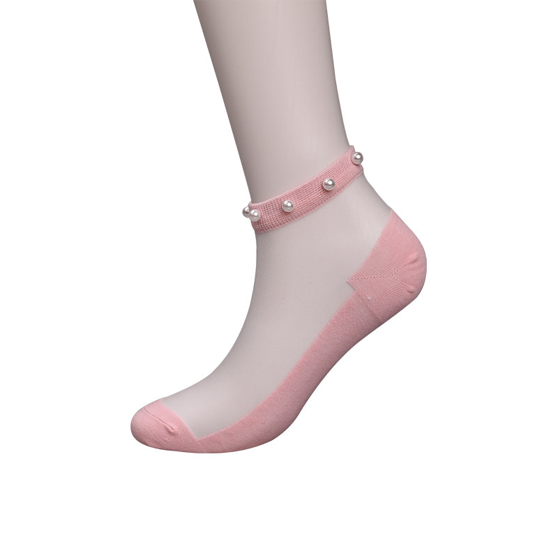 Calzini da barca da donna con fondo in cotone di seta trasparente in nylon moda calzini da barca da donna in seta di cristallo di vetro perlato superiore WSD1288