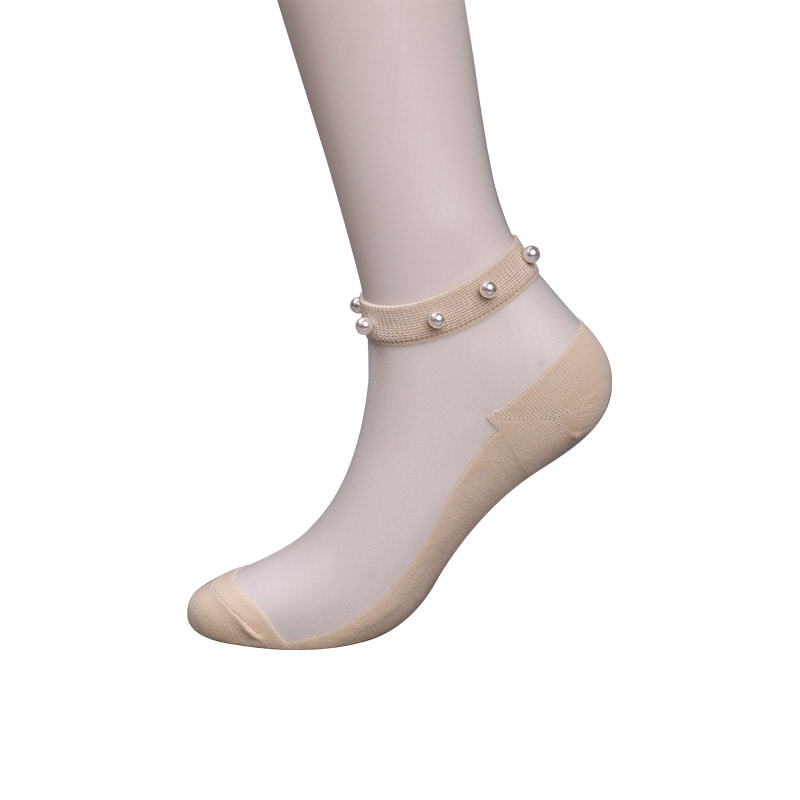 Calzini da barca da donna con fondo in cotone di seta trasparente in nylon moda calzini da barca da donna in seta di cristallo di vetro perlato superiore WSD1288