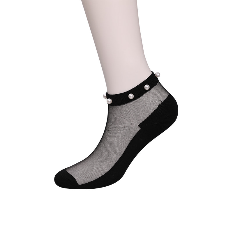 Calzini da barca da donna con fondo in cotone di seta trasparente in nylon moda calzini da barca da donna in seta di cristallo di vetro perlato superiore WSD1288