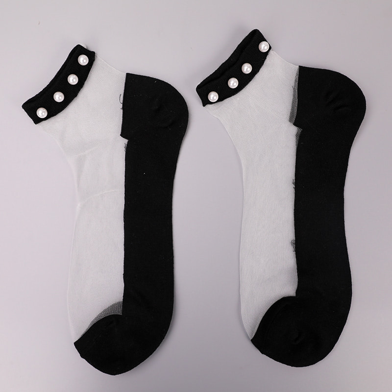 Calzini da barca da donna con fondo in cotone di seta trasparente in nylon moda calzini da barca da donna in seta di cristallo di vetro perlato superiore WSD1288