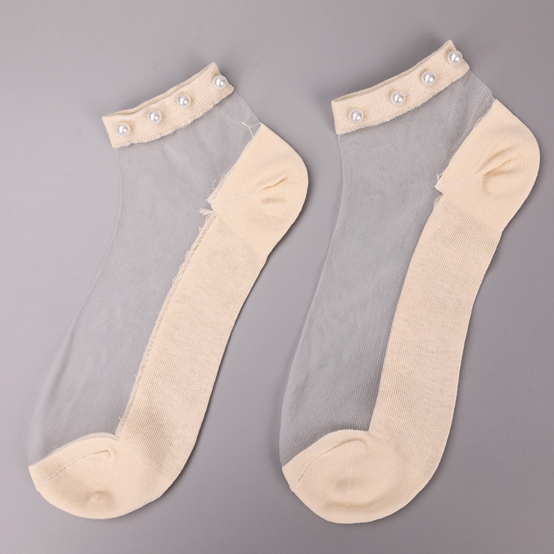 Calzini da barca da donna con fondo in cotone di seta trasparente in nylon moda calzini da barca da donna in seta di cristallo di vetro perlato superiore WSD1288
