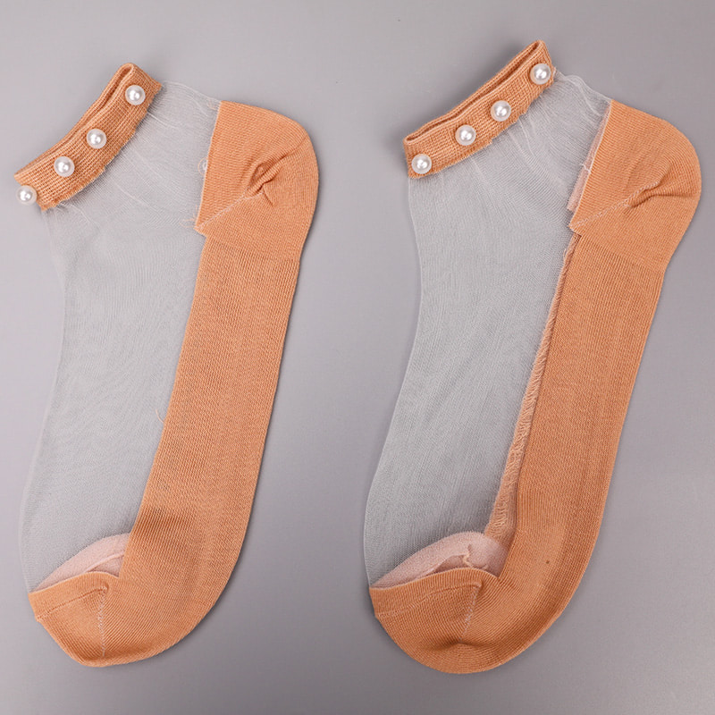 Calzini da barca da donna con fondo in cotone di seta trasparente in nylon moda calzini da barca da donna in seta di cristallo di vetro perlato superiore WSD1288