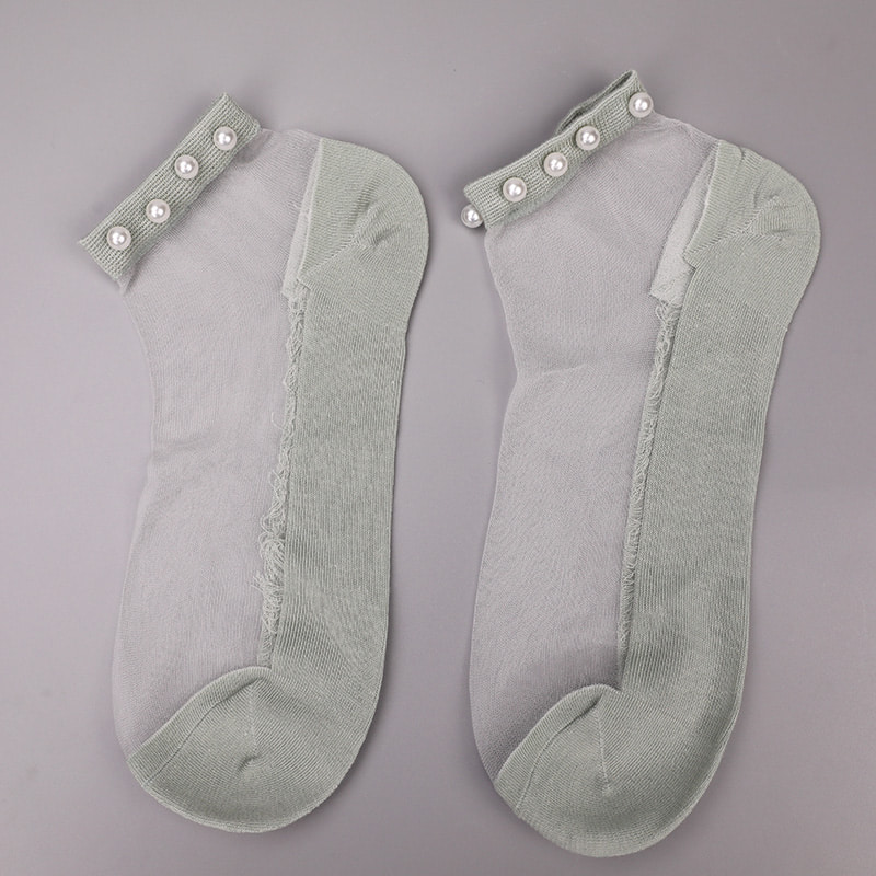 Calzini da barca da donna con fondo in cotone di seta trasparente in nylon moda calzini da barca da donna in seta di cristallo di vetro perlato superiore WSD1288