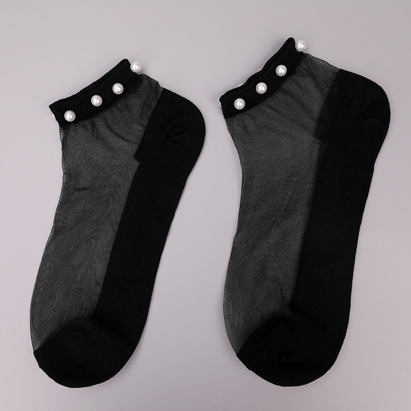 Calzini da barca da donna con fondo in cotone di seta trasparente in nylon moda calzini da barca da donna in seta di cristallo di vetro perlato superiore WSD1288