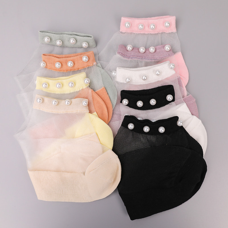 Calzini da barca da donna con fondo in cotone di seta trasparente in nylon moda calzini da barca da donna in seta di cristallo di vetro perlato superiore WSD1288