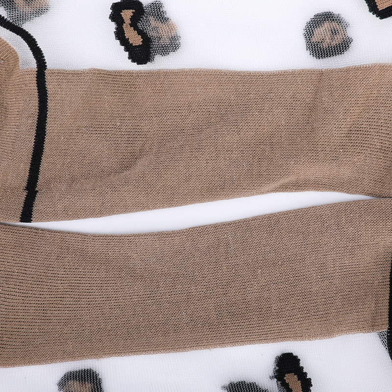 Calzini da donna con fondo in cotone e seta trasparente di moda Calzini da donna in seta trasparente con fiori modello leopardo Calzini da donna in seta di cristallo WSD1939