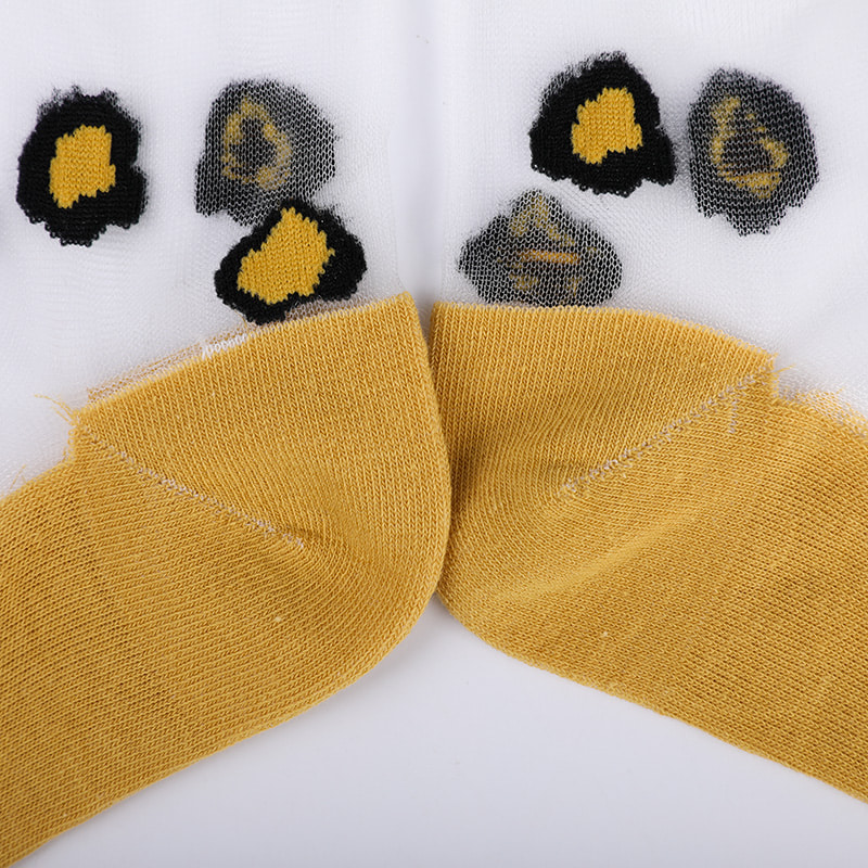 Calzini da donna con fondo in cotone e seta trasparente di moda Calzini da donna in seta trasparente con fiori modello leopardo Calzini da donna in seta di cristallo WSD1939