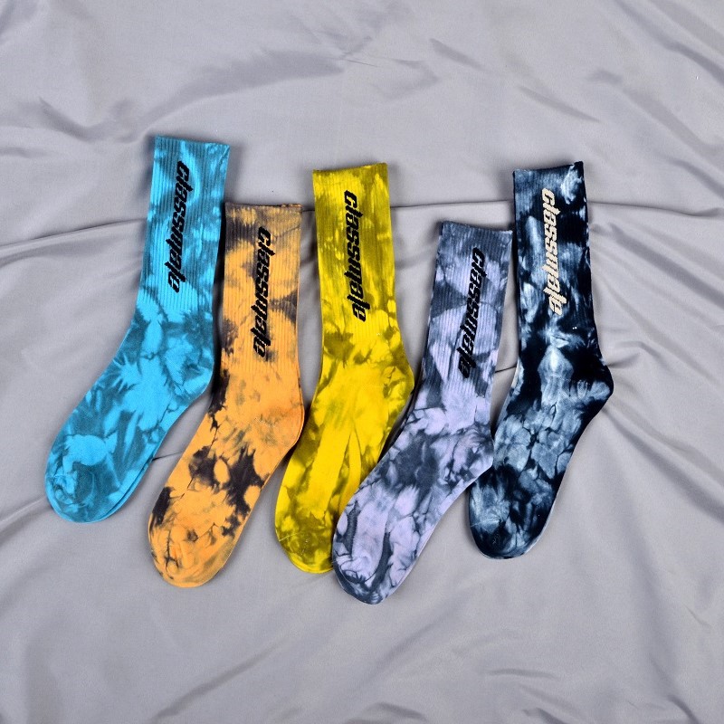 Calzini personalizzati con logo personalizzato Sox Jacquard Oem Crew Street Sport da uomo con stampa tie dye alla moda